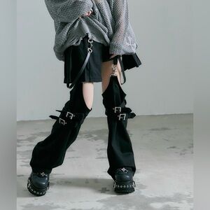 REFLEM Layered Denim Shorts with Leg Covers Black One Size Cyber Punk Grunge